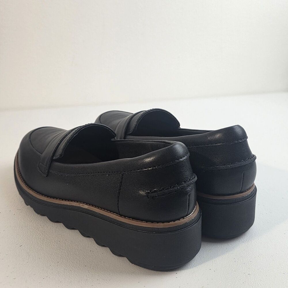 Clarks Collection Sharon Gracie Black Wedge Slip On Loafers Womens Sz 7.5W New - Picture 4 of 9